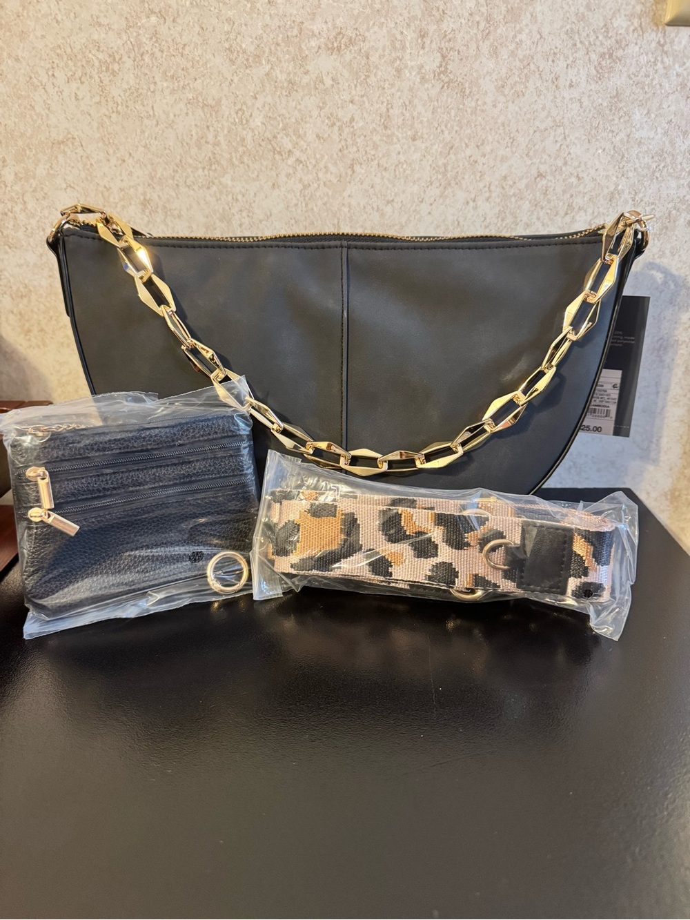 Black Shoulder Bag with Gold Chain Strap